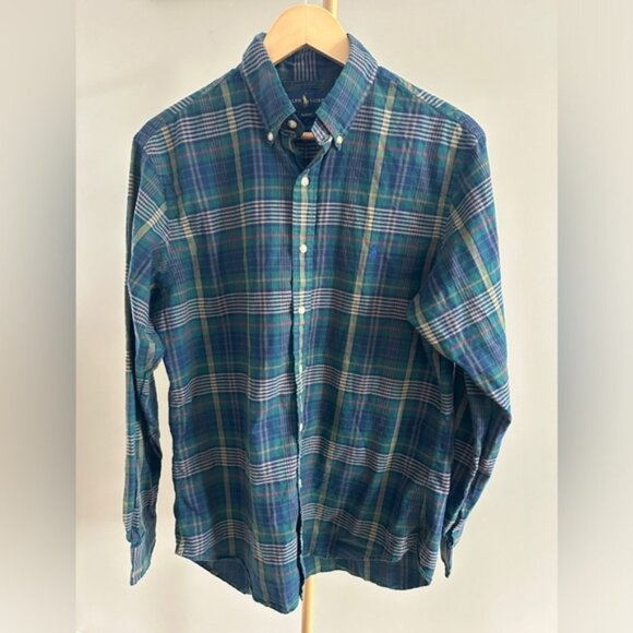 Ralph Lauren Green Plaid Button-Down Shirt – Men’s Large Slim Fit - Picture 1 of 5